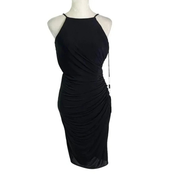 La Femme Halter Open Back Shirred Jersey Short Dress 29312 Black Size 10 NWT - Picture 3 of 11